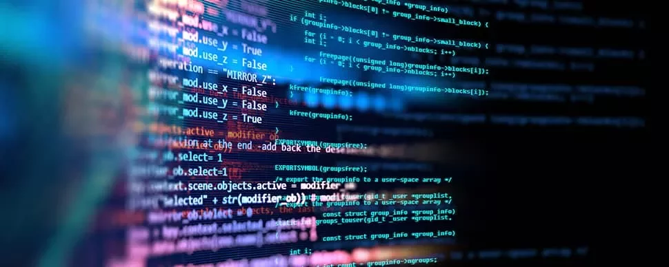 画面上のコンピュータコードのクローズアップ。