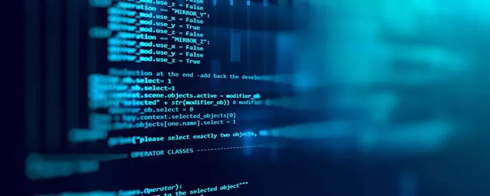デジタルスクリーンに表示されたプログラミングコードの青い抽象画像。
