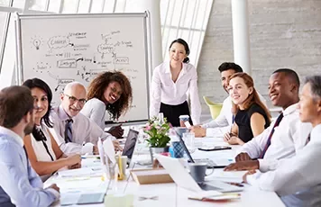 Group of people having a meeting in a modern conference room.